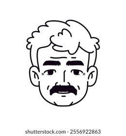 Vector Old Smiling Man Avatar Moustache Cartoon Illustration Isolated