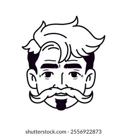 Vector Old Smiling Man Avatar Moustache Cartoon Illustration Isolated