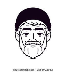 Vector Old Smiling Man Avatar Hat Cartoon Illustration Isolated