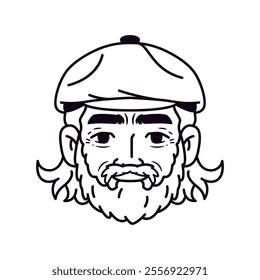 Vector Old Smiling Man Avatar Hat Cartoon Illustration Isolated