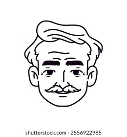 Vector Old Smiling Man Avatar Moustache Cartoon Illustration Isolated