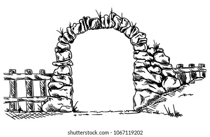 Vector - Old stone entrance wall, isolated on background