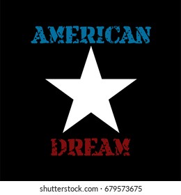 Vector old style denim textile design. White stars on black trendy t-shirt cowboy pattern. American national gray scale symbols, night sky, galaxy. Retro vintage background, party decoration.