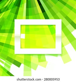 Vector old style green colors geometric background with paper frame. Abstract season banner, presentation template.