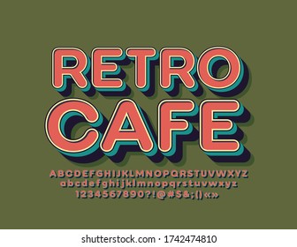 Vector old style logo Retro Cafe with 3D Vintage Font. Creative ALphabet Letters and Numbers