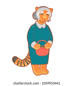 Vector old tigress character isolated on white