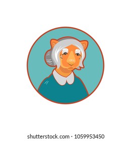 Vector old tigress character isolated on white. Icon.