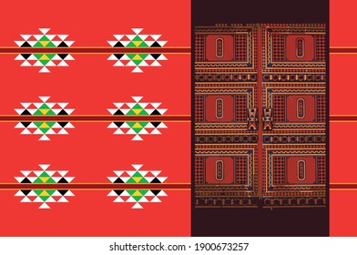 Vector of an Old Traditional Door with Heritage Arabic Gulf Pattern Texture Sadu, sadou, sadow or sado. Vector Illustration. Eps 10