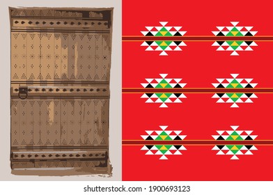Vector of an Old Traditional Door with Heritage Arabic Gulf Pattern Texture Sadu, sadou, sadow or sado