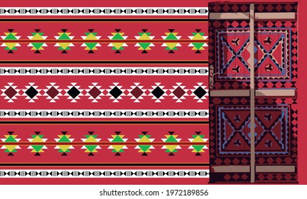 Vector of an Old Traditional Door with Heritage Arabic Gulf Pattern Texture Sadu, sadou, sadow or sado. Vector Illustration. Eps 10