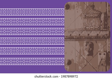 Vector of an Old Traditional Door with Seamless Saudi Arabia Traditional Purple Pattern Texture - Sadu, Sadou, Sadow or Sado. Vector Illustration. Eps 10