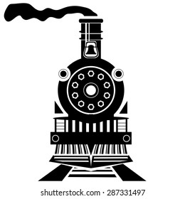 Vector Old Train Silhouette Isolated on White Background. Vintage Retro Locomotive Icon
