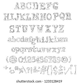 Vector old typewriter font style. Vintage font. Old grunge font