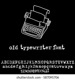 Vector old typewriter font. Vintage grunge letters. Old destroyed printed letters.