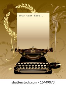 Vector old typewriter with gold laurels