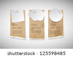 Vector old used brown cardboard torn paper banners with white paper notes attached with staples