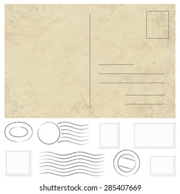 vector of old vintage postcard, stamps and postmarks