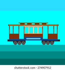 Vector old vintage wooden trams