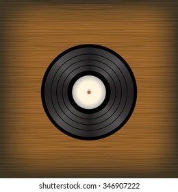 Vector Old Vinyl  Disc on Brown Wooden Background