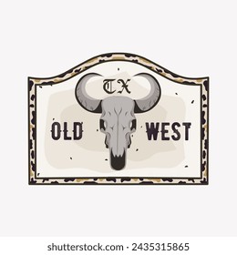 vector of old western, bull skull vintage art work perfect for print, apparel, etc
