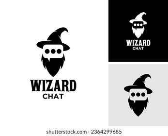 Vector old wizard talking communication speaking magic hat magic spell logo