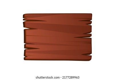 Vector Old Wood Plaque. Brown Cartoon Board Isolated On White Background. Advertise Empty Space On Timber Desk. Cracked Billboard For Advice.  Cartoon Clear Banner. Blank Rustic Sign