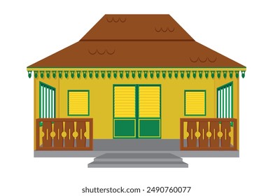 vector of old wooden betawi or batavia or jakarta house with gigi balang
