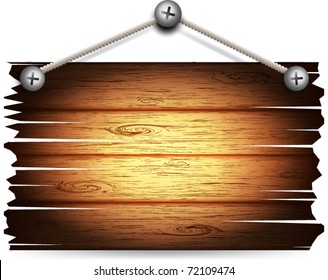 Vector old wooden board hanging.