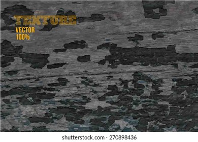 Vector old wooden fence with peeling paint. Background of old painted wood fragment