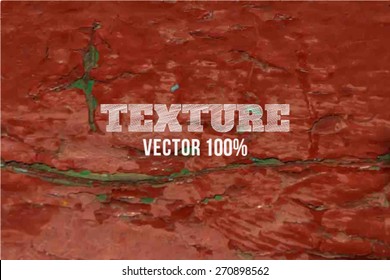 Vector old wooden fence with peeling paint. Background of old painted wood fragment