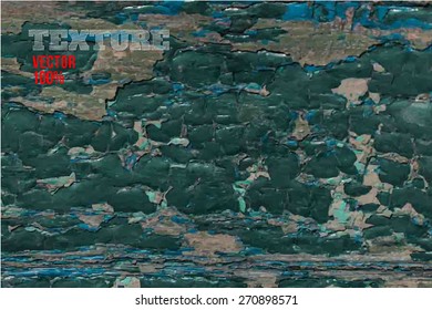 Vector old wooden fence with peeling paint. Background of old painted wood fragment