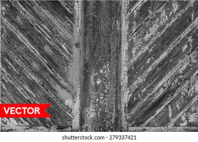 Vector old wooden fence with peeling paint. Background of old painted wood fragment
