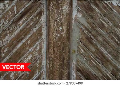 Vector old wooden fence with peeling paint. Background of old painted wood fragment