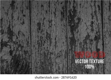 Vector old wooden fence with peeling paint. Background of old painted wood fragment