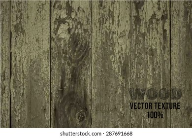 Vector old wooden fence with peeling paint. Background of old painted wood fragment