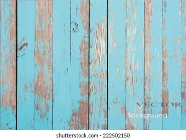 Vector old wooden painted background in turquoise color.