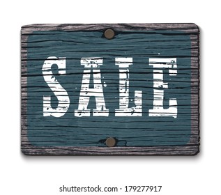 Vector old wooden rectangular sign with two nails: Sale