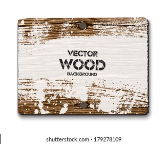Vector old wooden rectangular sign with two nails and grungy white paint
