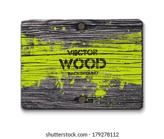 Vector Old Wooden Rectangular Sign With Two Nails And Grungy Bright Green Paint