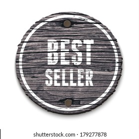 Vector old wooden round sign with two nails: Best seller