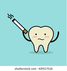 Vector of old and yellow tooth because of smoking cigarette. Concept for dental care