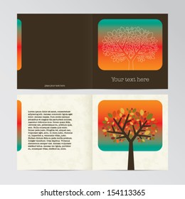 Vector old-style retro vintage autumn colors gift card for print - tree and leaf illustration - front and back side