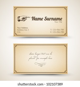 Vector old-style retro vintage business card - both front and back side