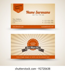 Vector old-style retro vintage business card - both front and back side