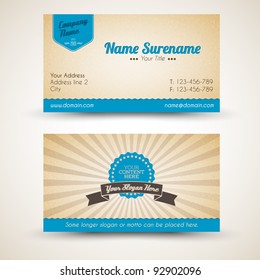 Vector old-style retro vintage business card - both front and back side