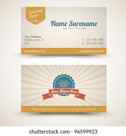 Vector old-style retro vintage business card - both front and back side