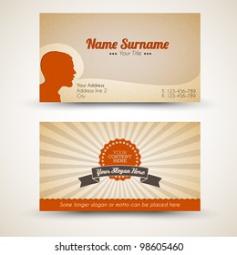 Vector old-style retro vintage business card - both front and back side