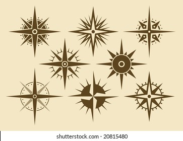 Vector oldstyle wind rose compass set