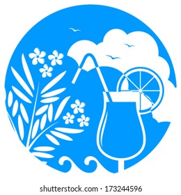 vector oleander and beach cocktail on blue round
