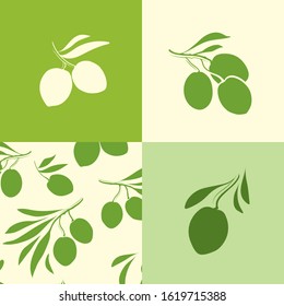 Vector olive branch. Green set.